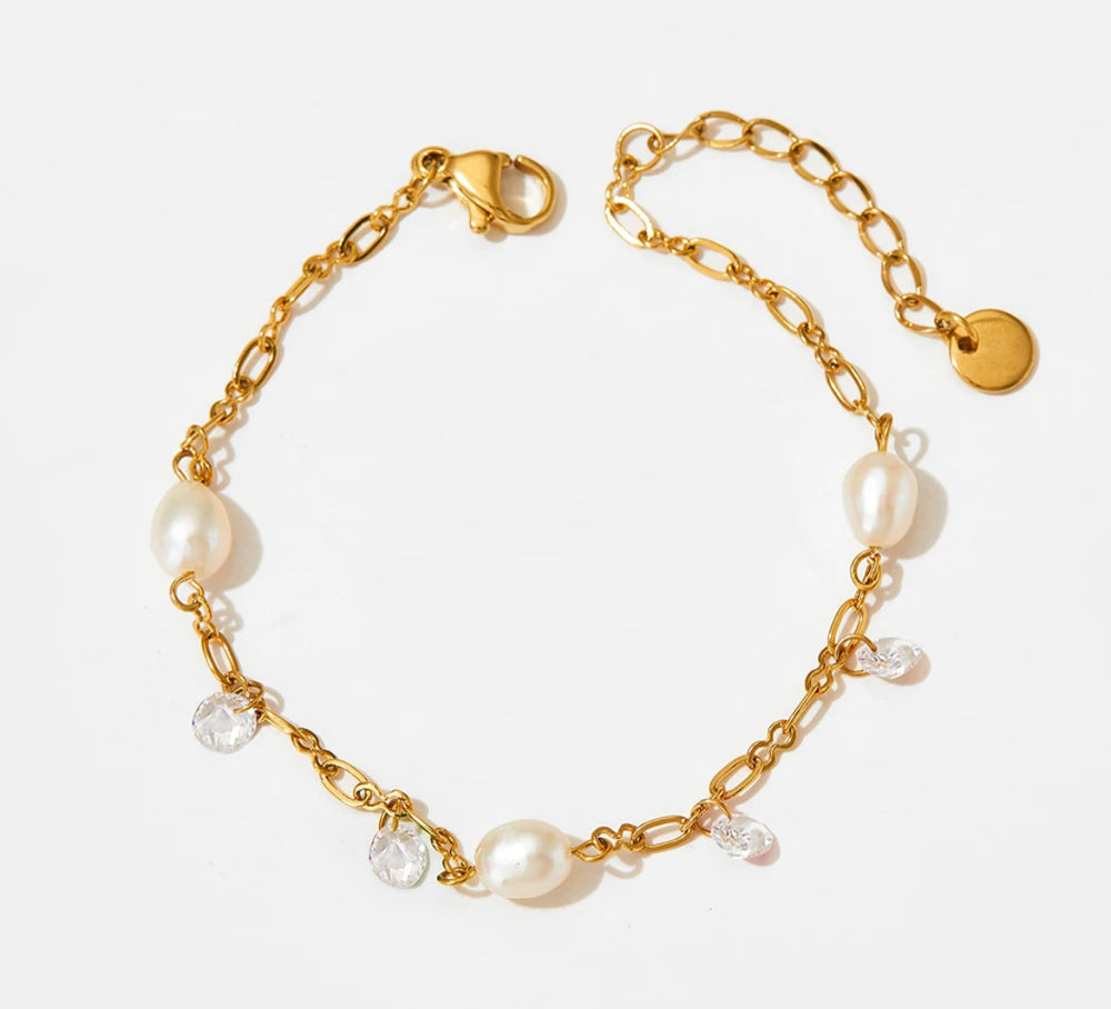 Boho & Mala Clear Pearl 18K Gold / Stainless Steel Anklet