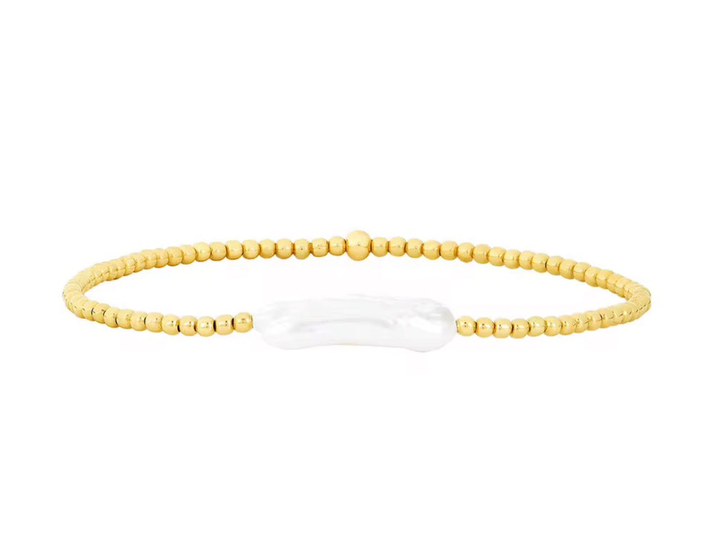 Boho & Mala Mini Freshwater Pearl Beaded Gold Bracelet
