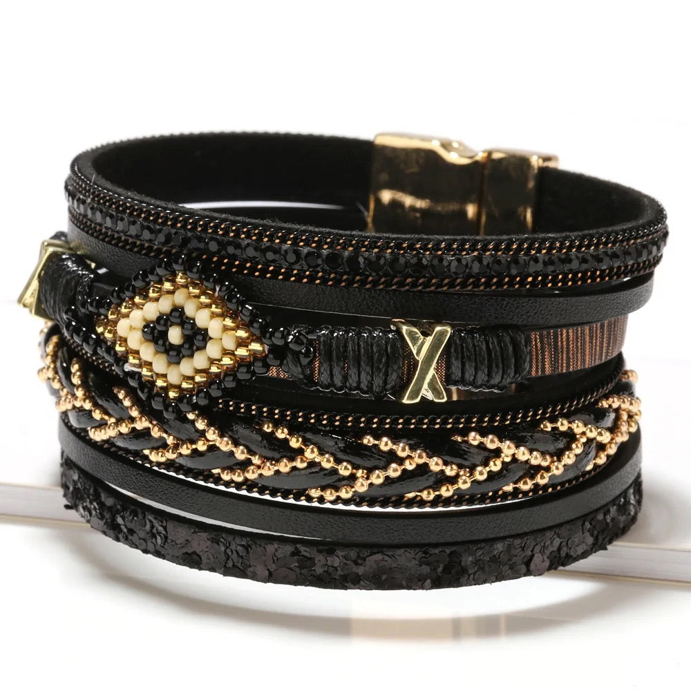 Boho & Mala Black PU Leather Bracelet