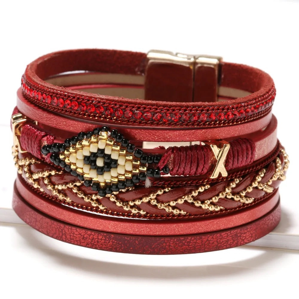 Boho & Mala Red PU Leather Bracelet