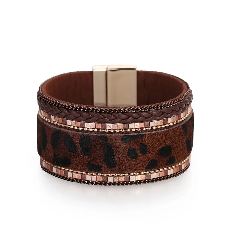 Boho & Mala Animal Print PU Leather Bracelet