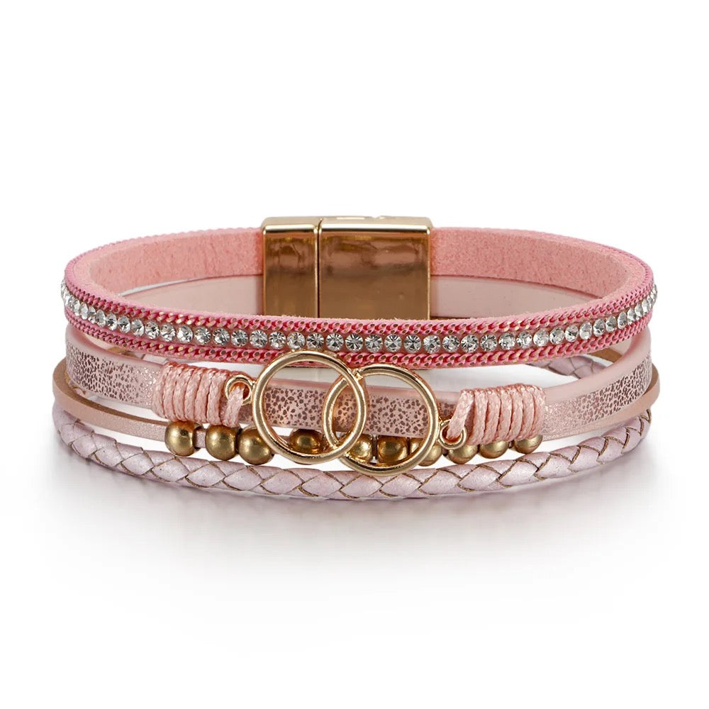 Boho & Mala Pink PU Leather Bracelet