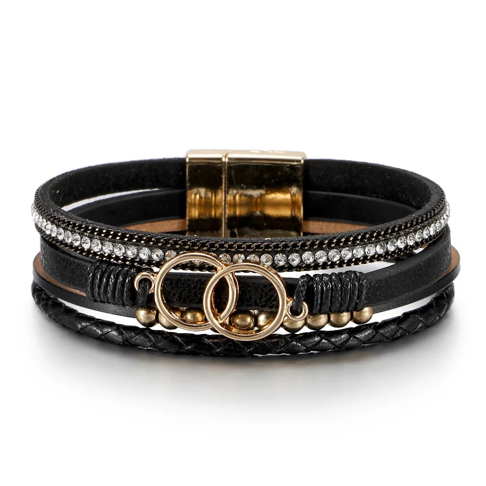 Boho & Mala Black PU Leather Bracelet