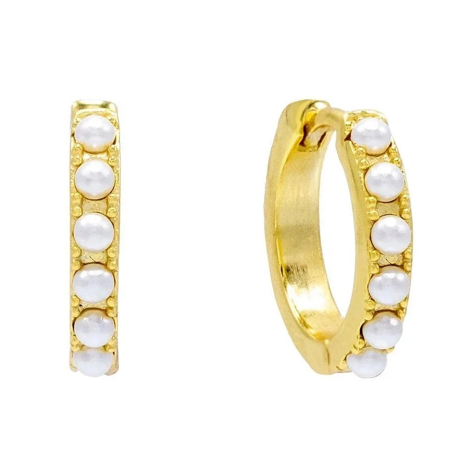 Boho & Mala Pearl Huggie 18k Gold Plated Hoop Earring