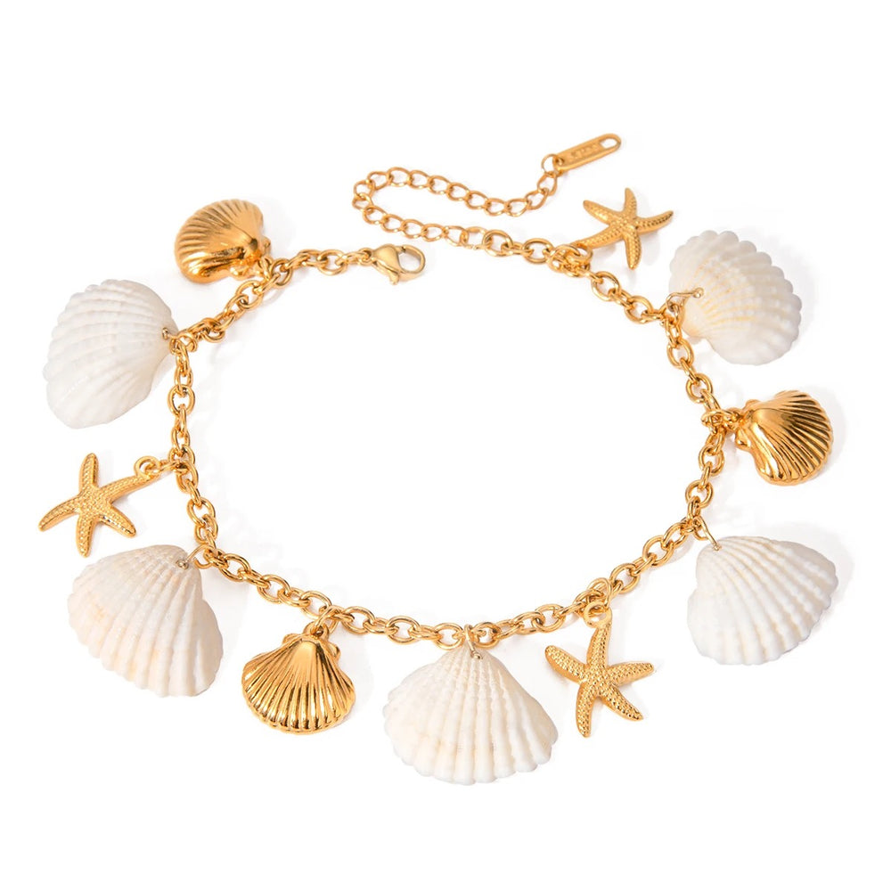 Boho & Mala Shell Gold Plated Stainless Steel Cuff Bracelet