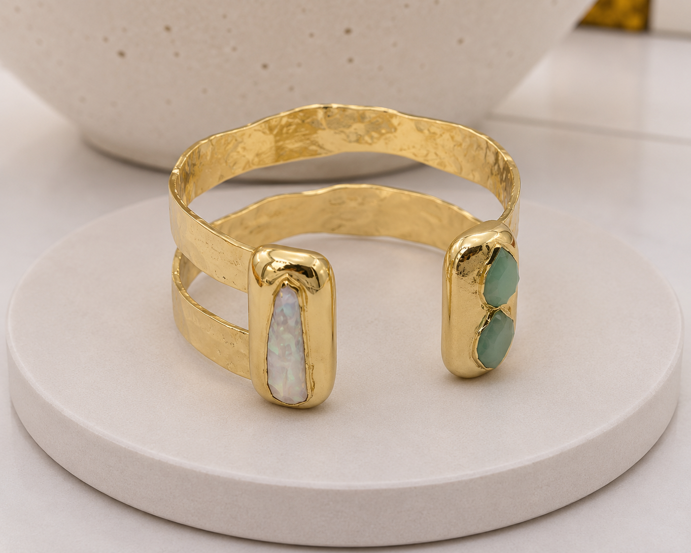 
                  
                    Free Spirit Boho Brass & Gold Turqoise Cuff Bracelet
                  
                
