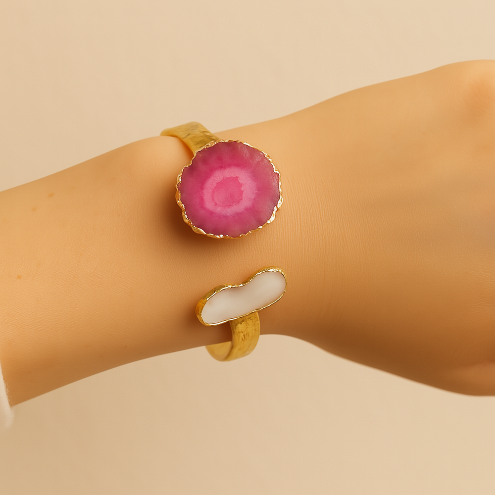 Boho & Mala Pink Solar Quartz & Freshwater Pearl Cuff Bracelet 62372805
