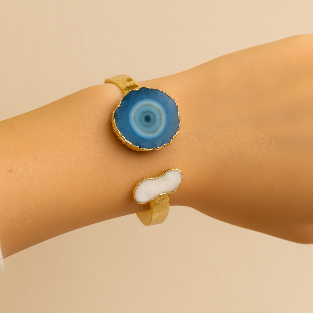 Boho & Mala Blue Solar Quartz & Freshwater Pearl Cuff Bracelet 72563653