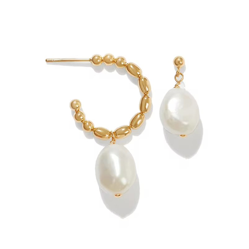 Boho & Mala Freshwater Pearl Stud 18k Gold Plated Hoop Earring