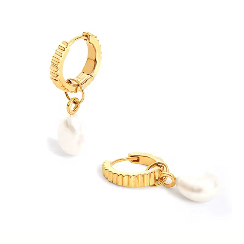 Boho & Mala Freshwater Pearl 18k Gold Plated Hoop Earring