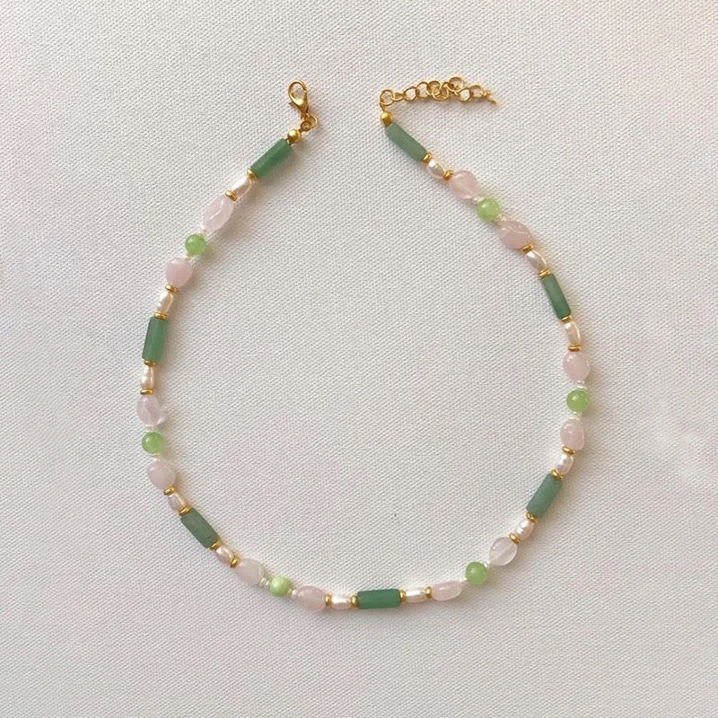 Boho & Mala Gold Freshwater Pearl/Stone Beads Necklace