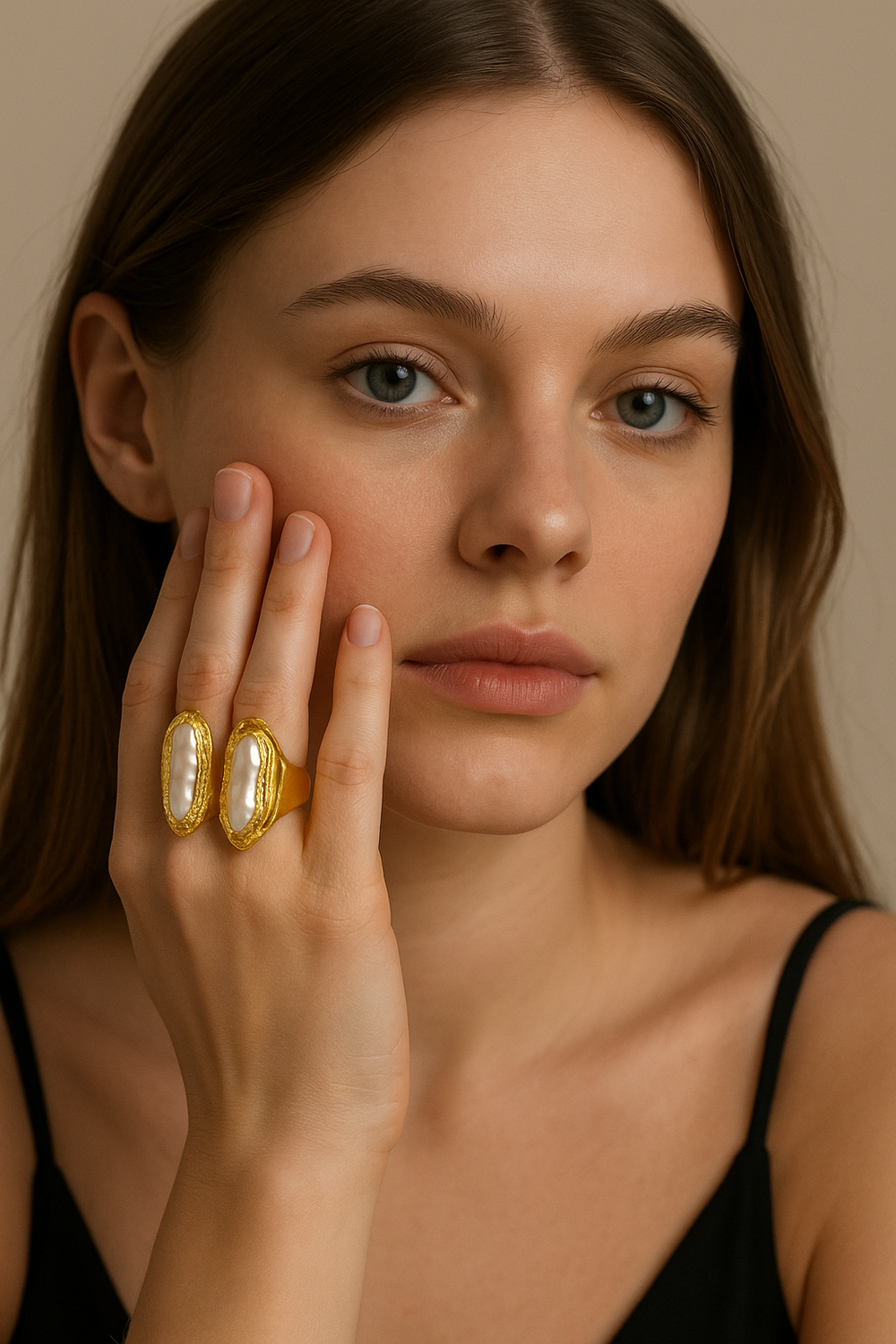 Boho & Mala Freshwater Pearl Gold Ring (adjustable)