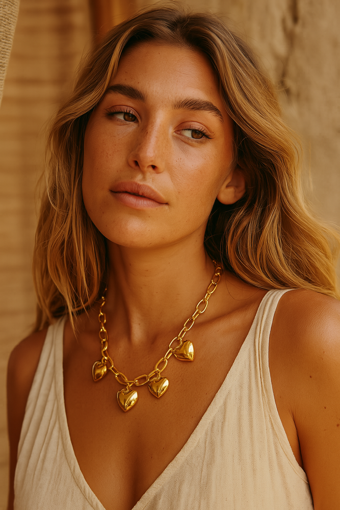 Heart Pendant Statement Necklace Beach Australian Owned Boho And Mala Gold Plated Under Stainless Steel Statement Necklace Waterproof Tarnish-Free Earrings Everyday Boho Jewellery