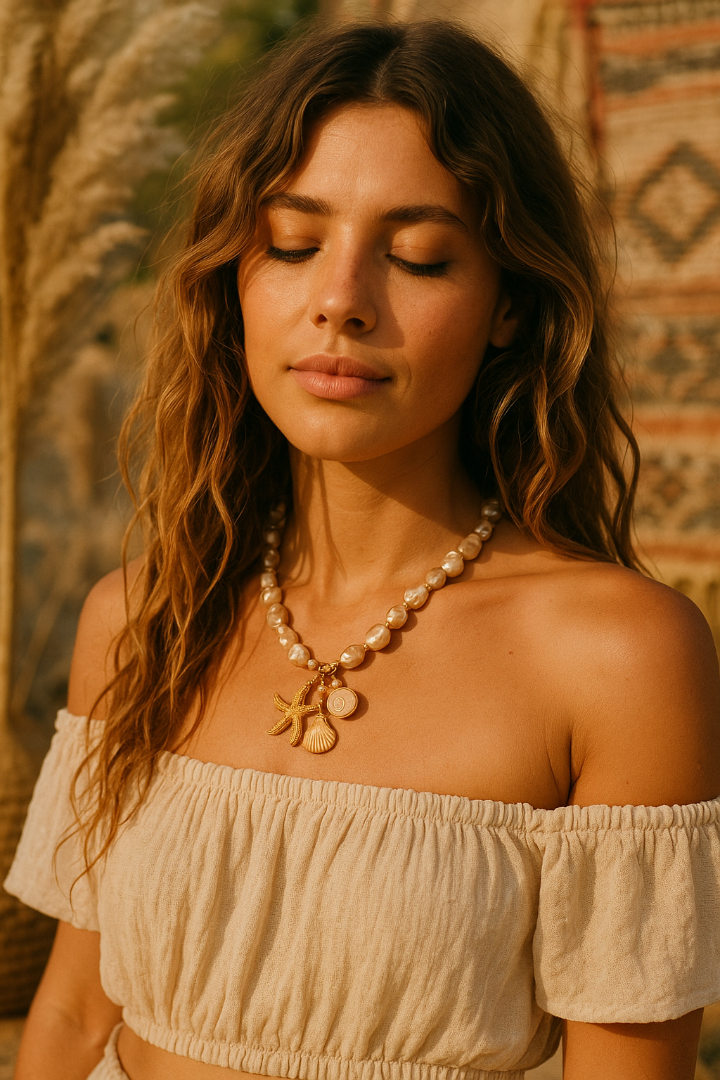 Shell & Pearl Pendant Statement Necklace Beach Australian Owned Boho And Mala Gold Plated Under Stainless Steel Statement Necklace Waterproof Tarnish-Free Earrings Everyday Boho Jewellery