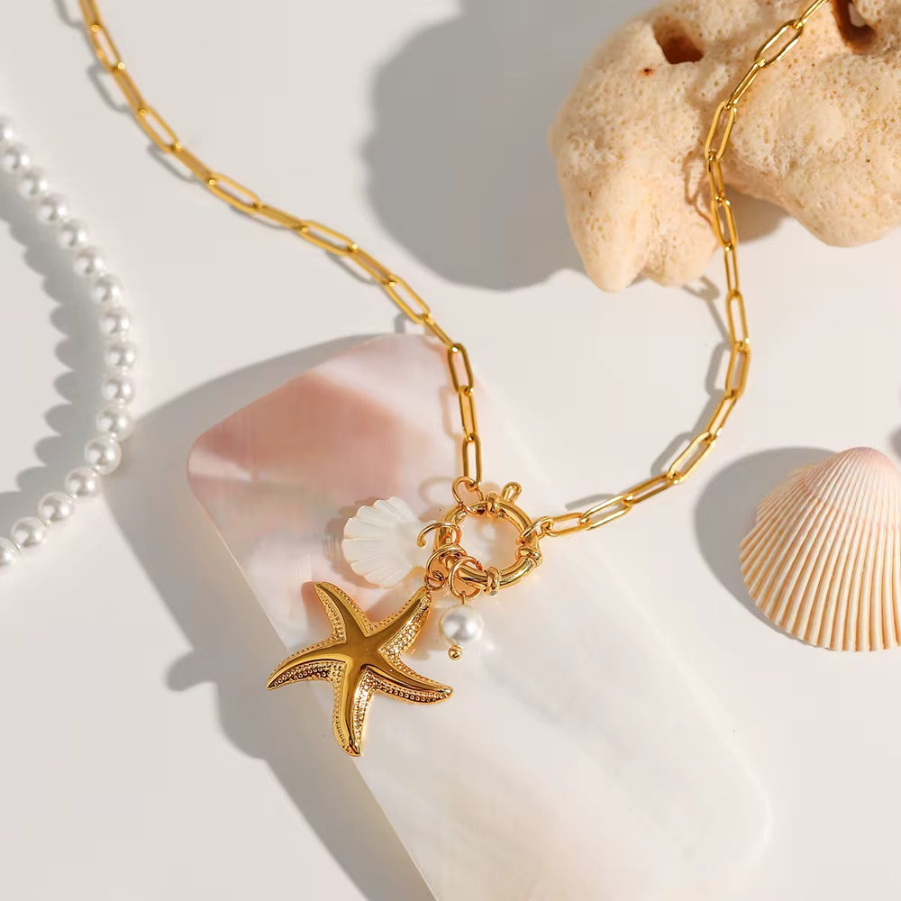 
                  
                    Starfish And Pearl Necklace Beach Australian Owned Boho And Mala Gold Plated Under Stainless Steel Statement Necklace Waterproof Tarnish-Free Earrings Everyday Boho Jewellery
                  
                