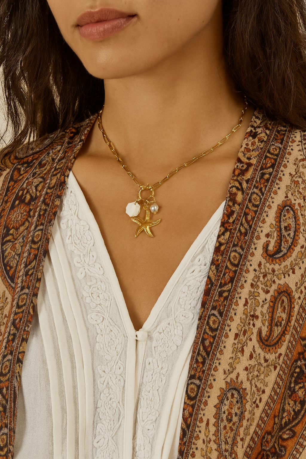 Starfish And Pearl Necklace Beach Australian Owned Boho And Mala Gold Plated Under Stainless Steel Statement Necklace Waterproof Tarnish-Free Earrings Everyday Boho Jewellery