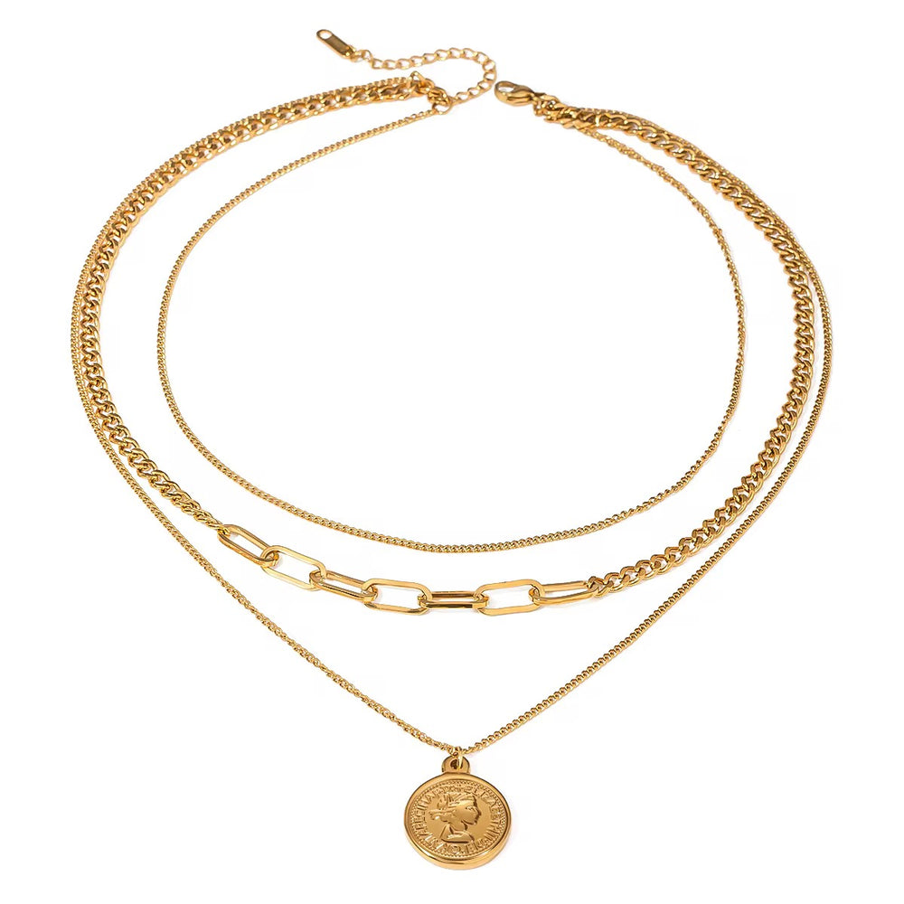 Multi Layer Gold Coin Plated Stainless Steel Waterproof & Tarnish-Free Necklaces- Boho Jewellery For Everyday Wear