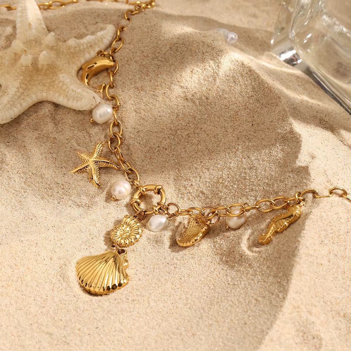 
                  
                    Shells & Pearls Charm Gold Plated Stainless Steel Waterproof & Tarnish-Free Necklaces- Boho Jewellery For Everyday Wear
                  
                