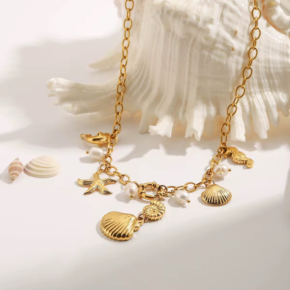
                  
                    Shell And Pearl Charm Pendant Beach Australian Owned Boho And Mala Gold Plated Under Stainless Steel Statement Necklace Waterproof Tarnish-Free Earrings Everyday Boho Jewellery
                  
                