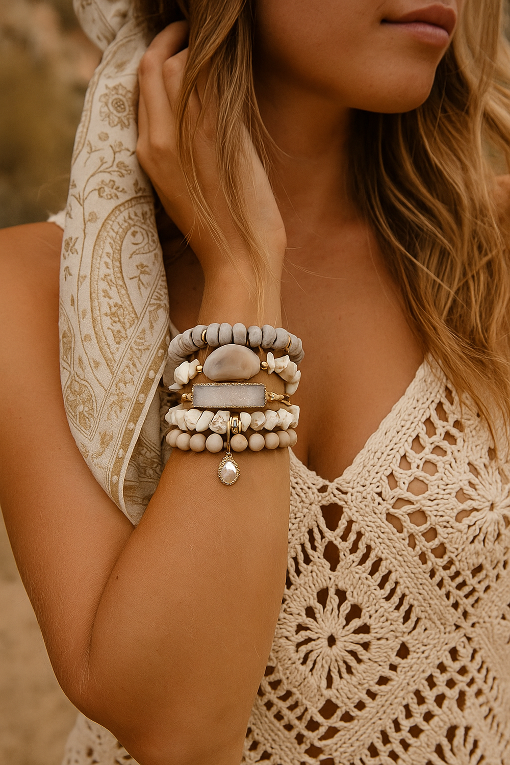 Boho & Mala Stone Mix Elastic Bracelet Stackable Sets