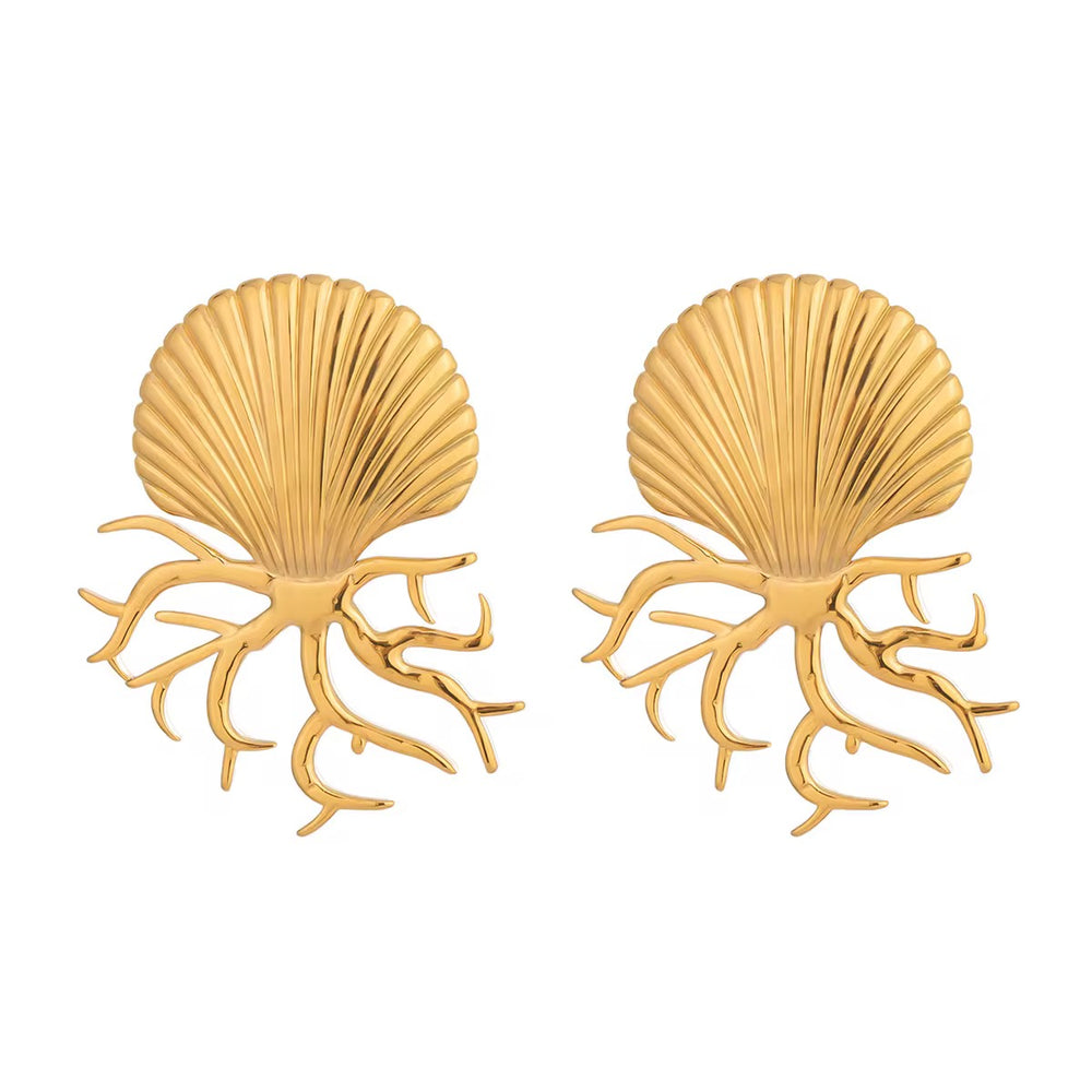Australian Owned Boho And Mala Gold Plated Under Stainless Steel Statement Sea Shell Hoop Waterproof Tarnish-Free Earrings- Boho Jewellery