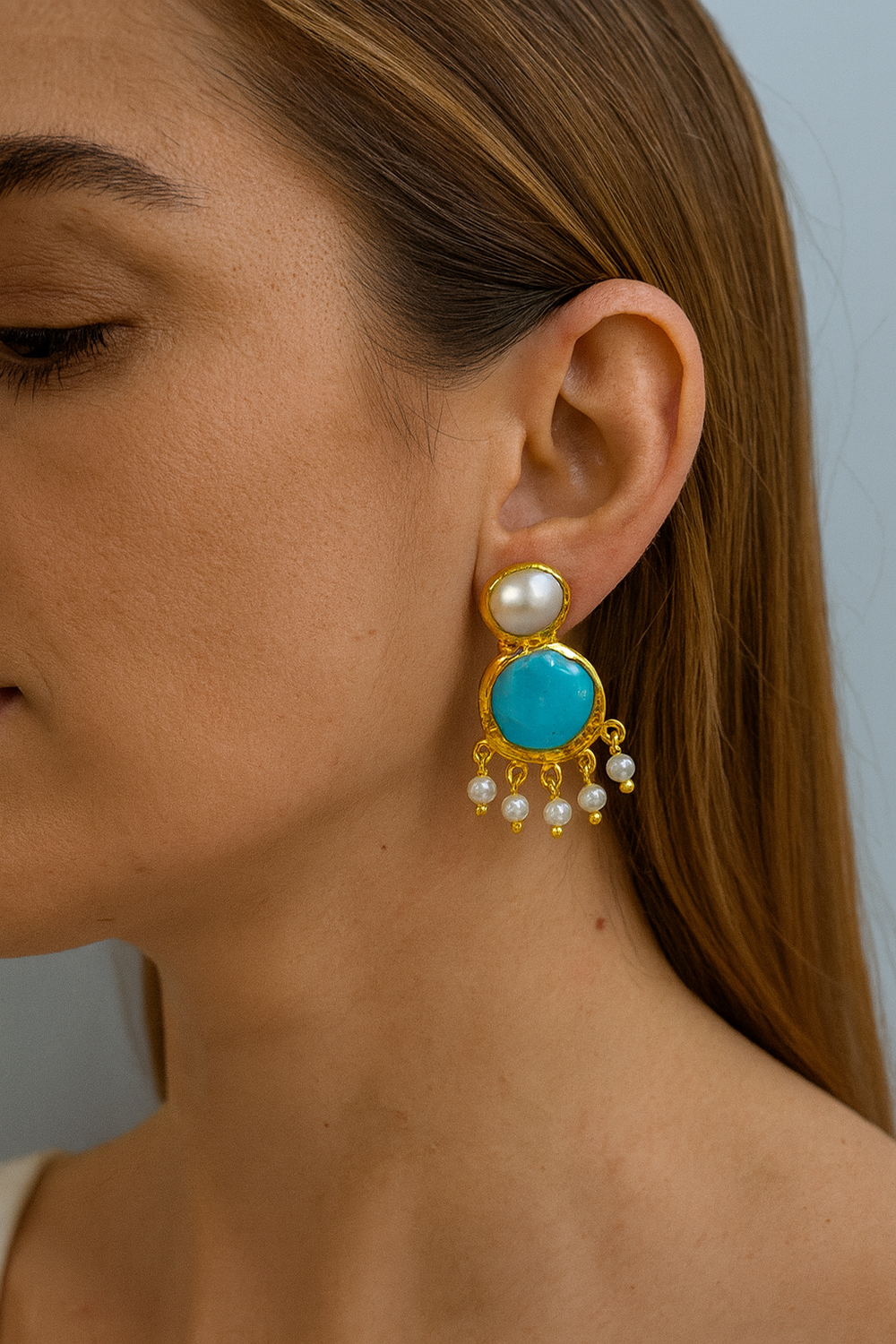 Gold Plated Natural Stone Statement Earrings- Boho Jewellery For Wild Souls