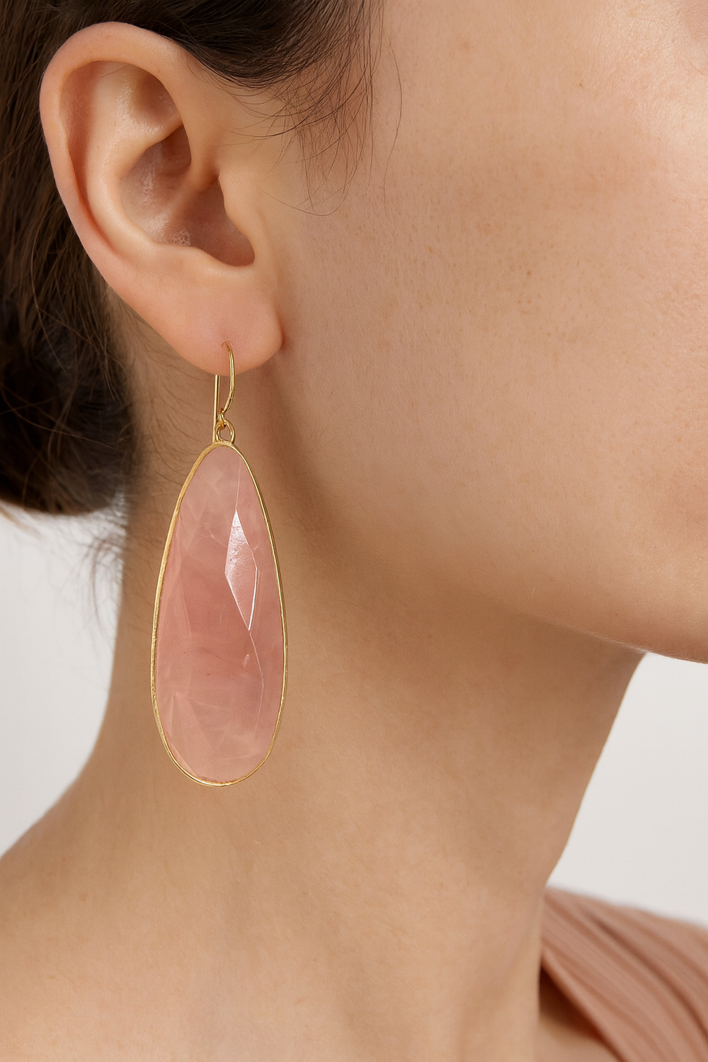 Natural Rose Quartz Gold Plated Natural Stone Statement Earrings- Boho Jewellery For Wild Souls