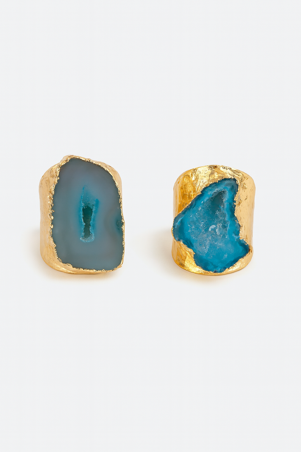 Boho & Mala Natural Blue Agate Statement Gold Plated Ring
