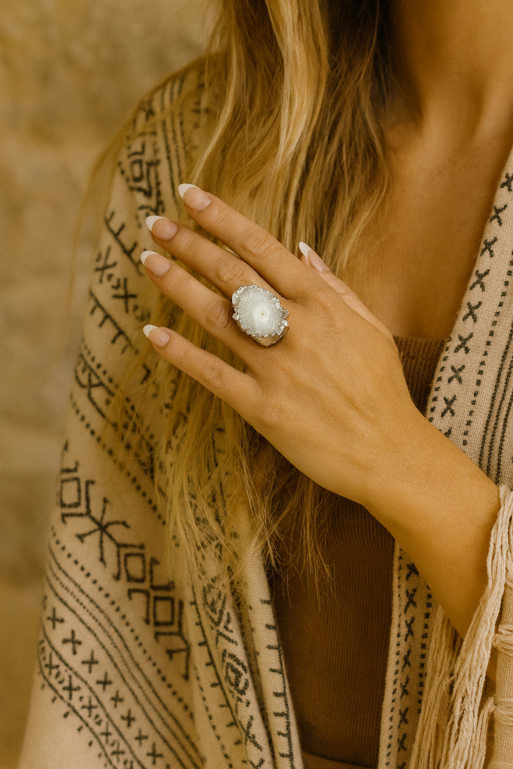 
                  
                    Boho & Mala White Solar Quartz Crystal Stone Statement Silver Plated Ring
                  
                