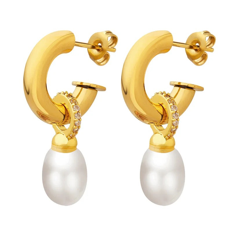 
                  
                    Boho & Mala Pearl Stainless Steel Gold Plated Hoop Earrings
                  
                