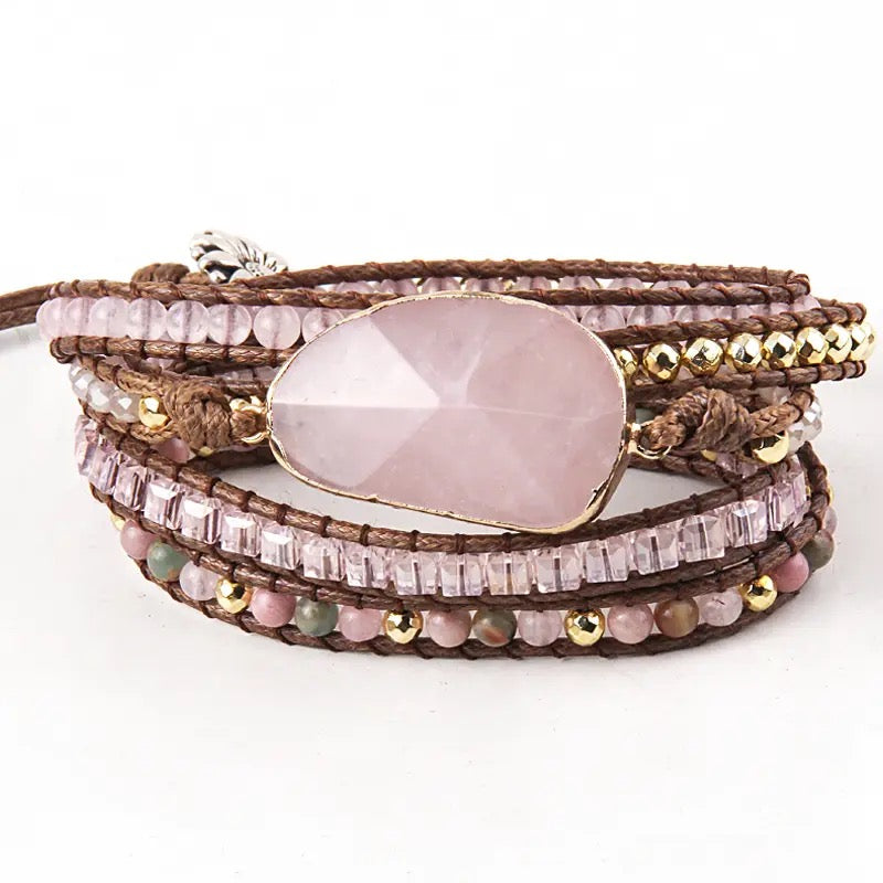 Boho & Mala Pink Stone 5 Wrap Bracelet WSB1011