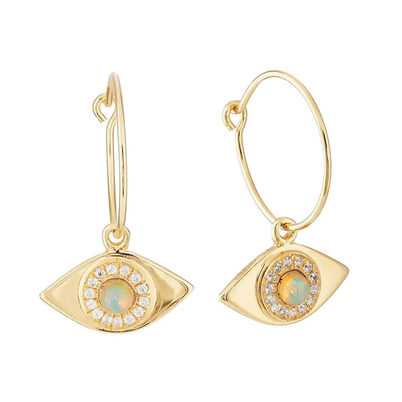 
                  
                    Boho & Mala Opal Eye 18k Gold Plated Hoop Earrings
                  
                