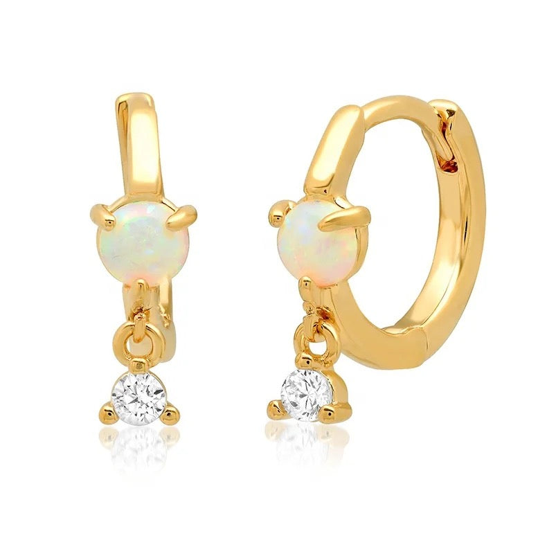 Boho & Mala Opal Huggies 18k Gold Plated Hoop Earrings
