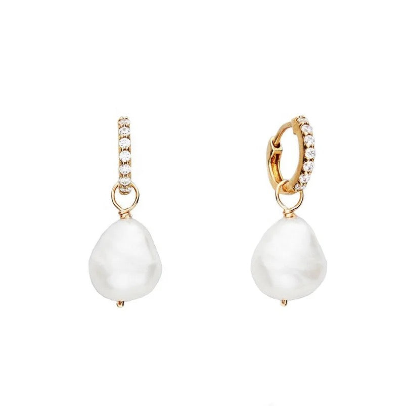 Boho & Mala Huggies 18k Gold Plated Pearl Hoop Earring