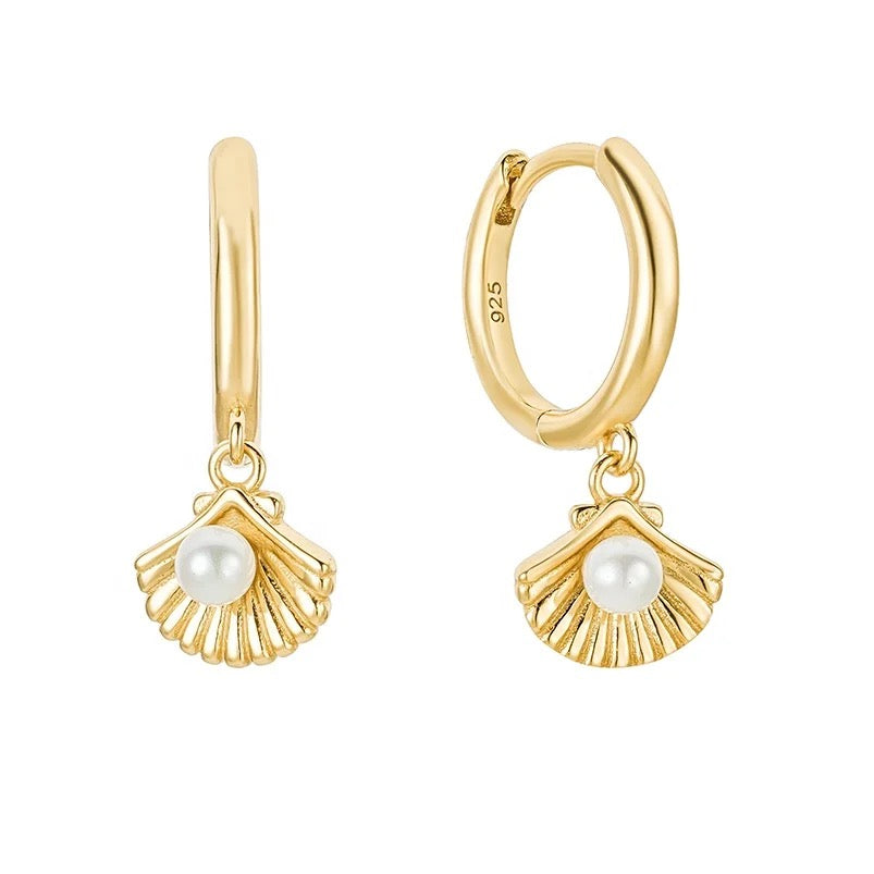 Boho & Mala Huggies 18k Gold Plated Pearl Hoop Earring
