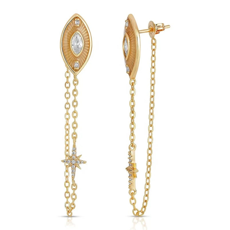 Boho & Mala 18k Gold Plated Stud Chain Earrings
