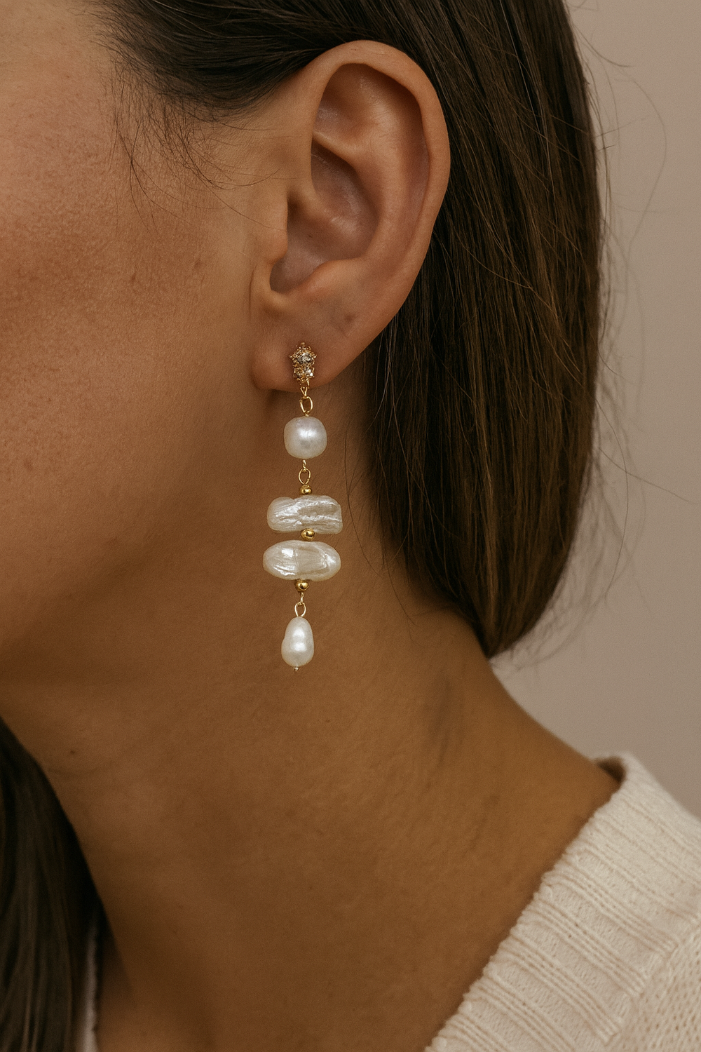 Gold Plated Natural Freshwater Pearl  Statement Earrings- Boho Jewellery For Wild Souls