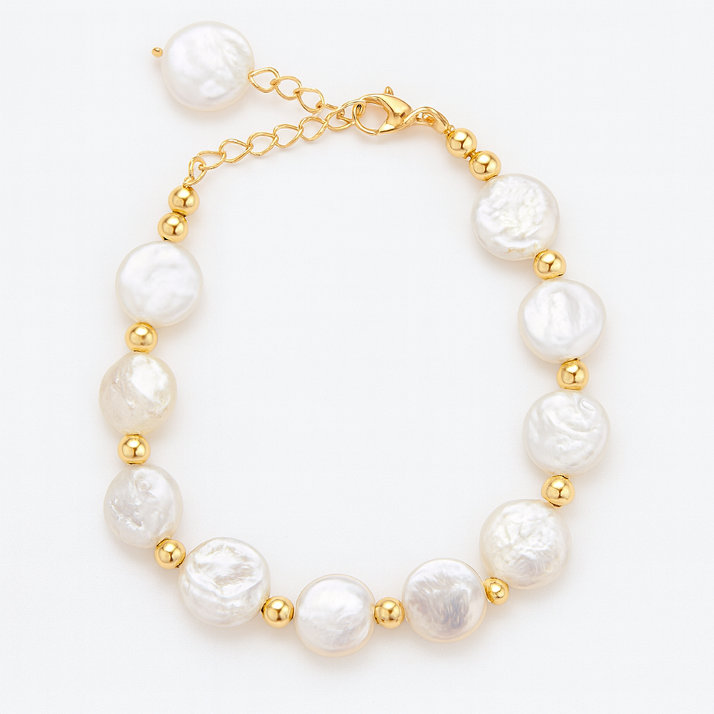 Free Spirit Boho Brass & Gold Natural Pearl Bracelet