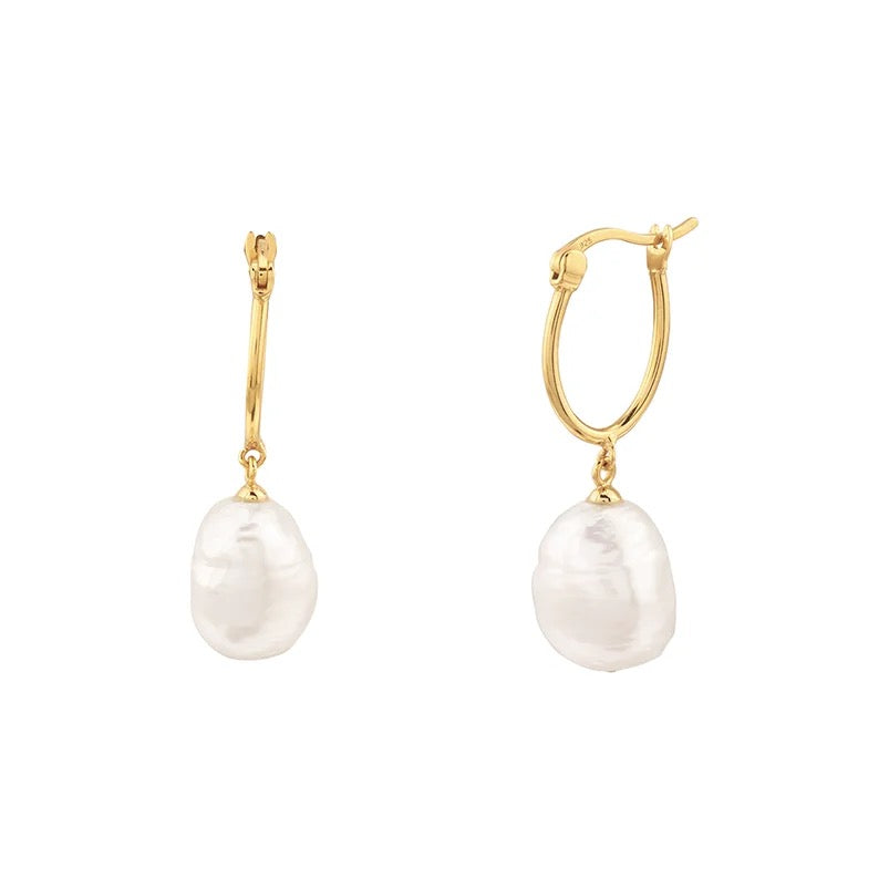 Boho & Mala Freshwater Pearl Huggies 18k Gold Plated Hoop Earring