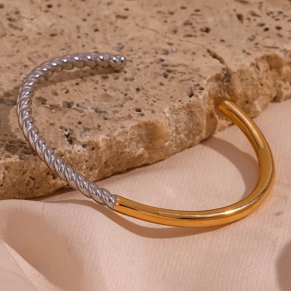 Boho & Mala Silver Gold Plated Stainless Steel Cuff Bracelet