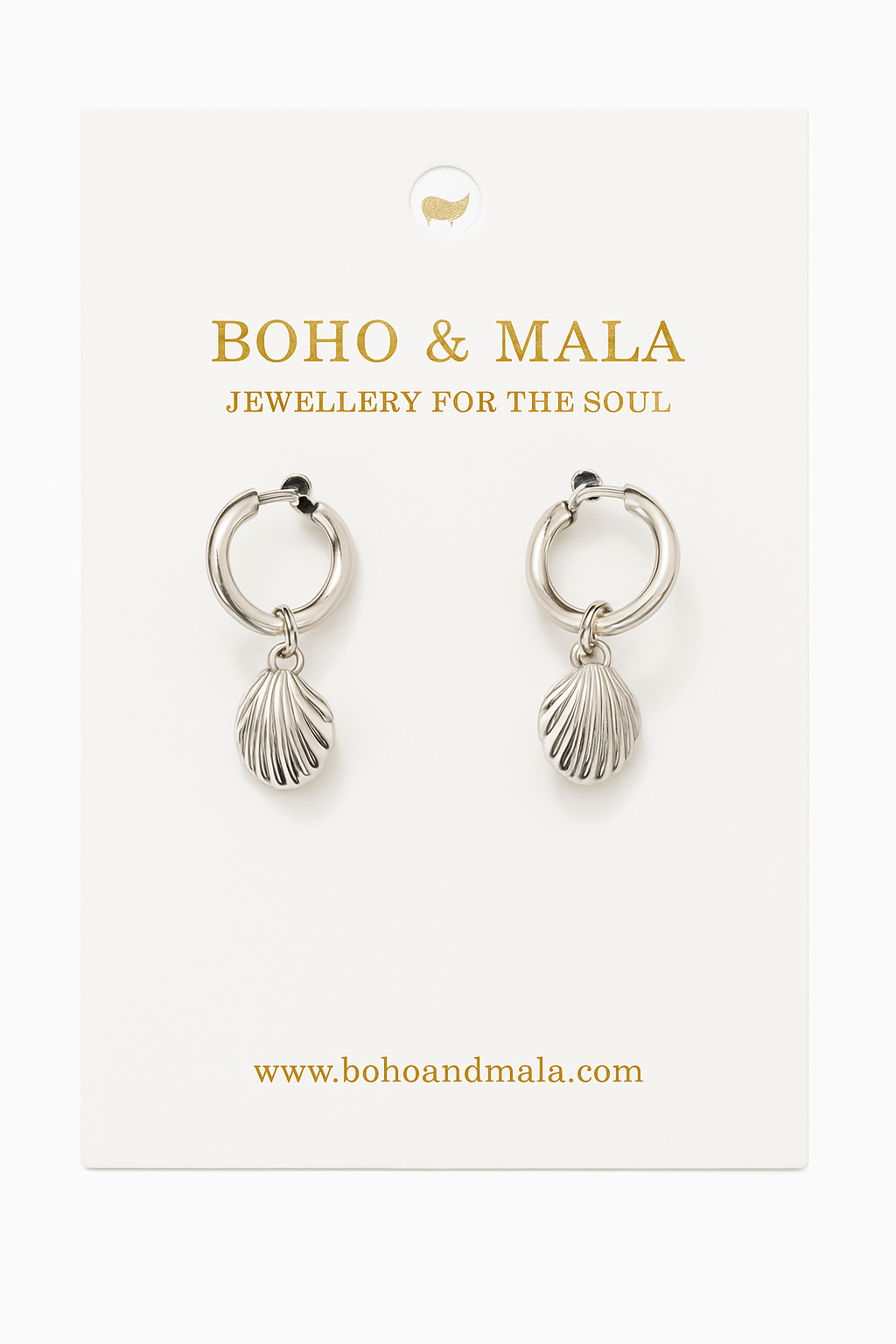 Boho & Mala Shell Sterling Silver Hoop Huggie Earrings