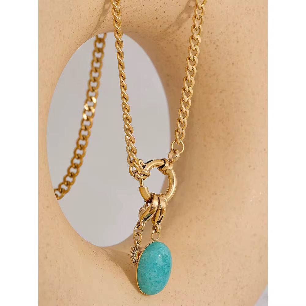 
                  
                    Natural Blue Stone Gold Plated Stainless Steel Waterproof & Tarnish-Free Necklaces- Boho Jewellery For Everyday Wear
                  
                