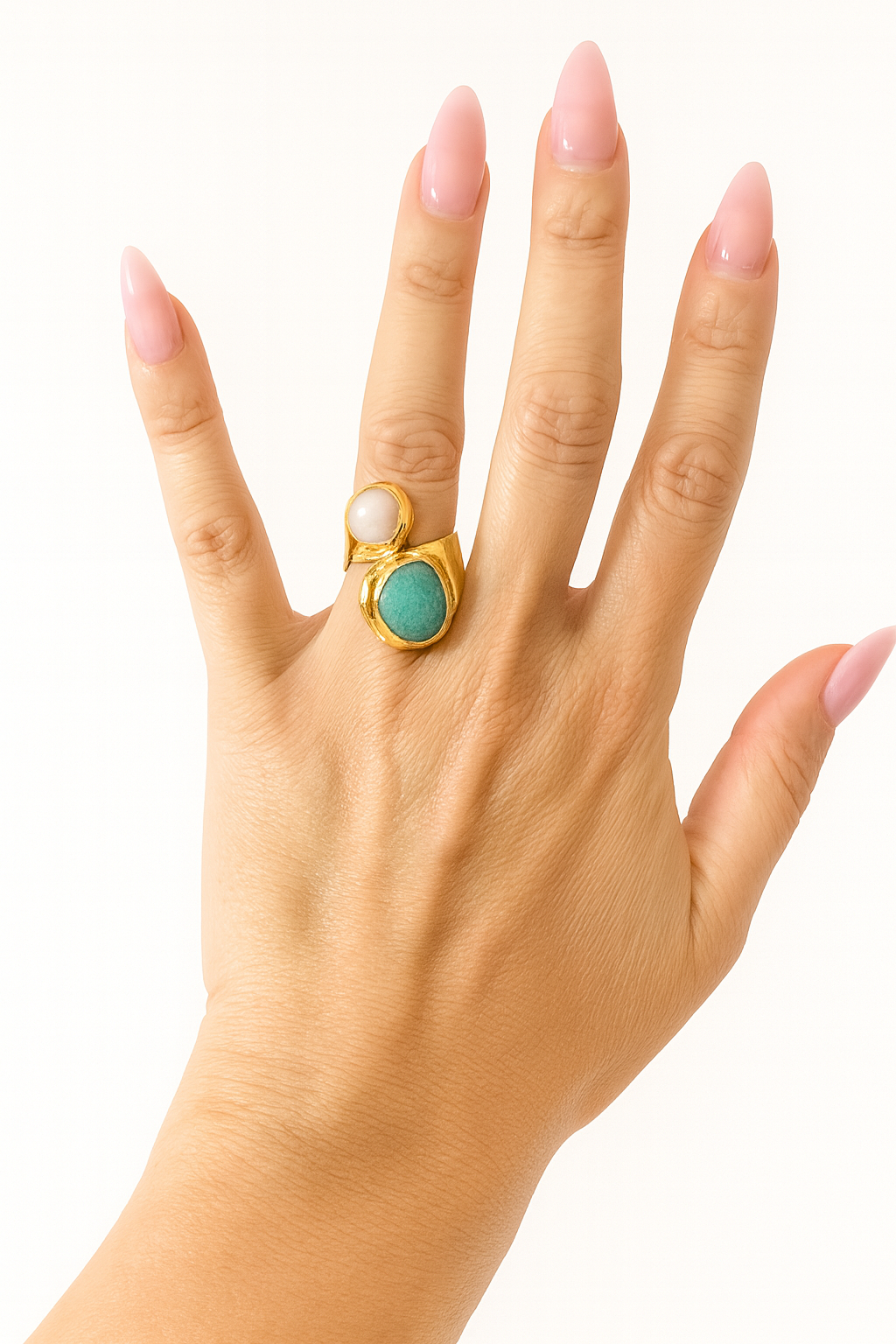 
                  
                    Boho & Mala Calming Amazonite & Freshwater Pearl Gold Ring (adjustable)
                  
                