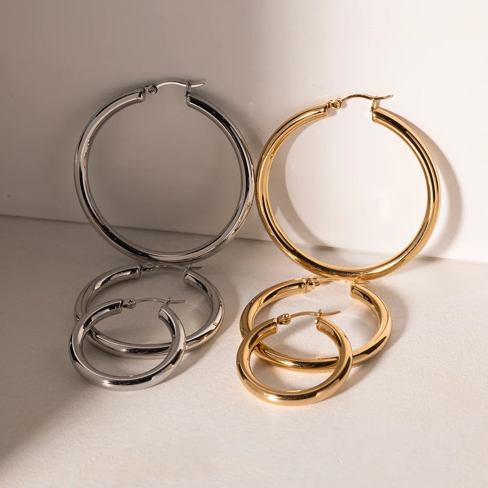 
                  
                    Boho & Mala Pearl Stainless Steel Gold Plated Hoop Earrings 3cm
                  
                