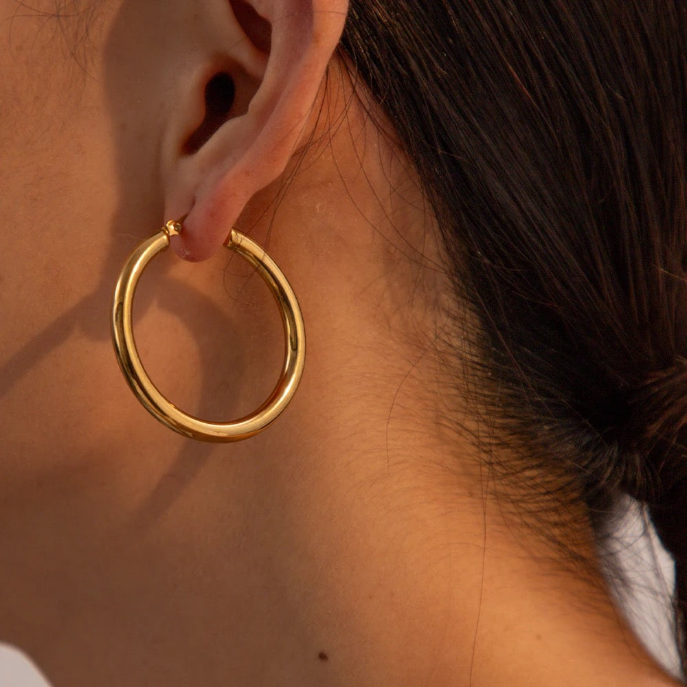 Boho & Mala Pearl Stainless Steel Gold Plated Hoop Earrings 3cm