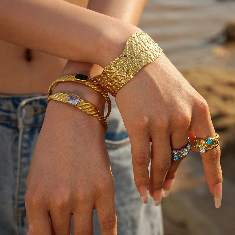 Free Spirit Adjustable Statement Boho Brass Gold Cuff Bracelet