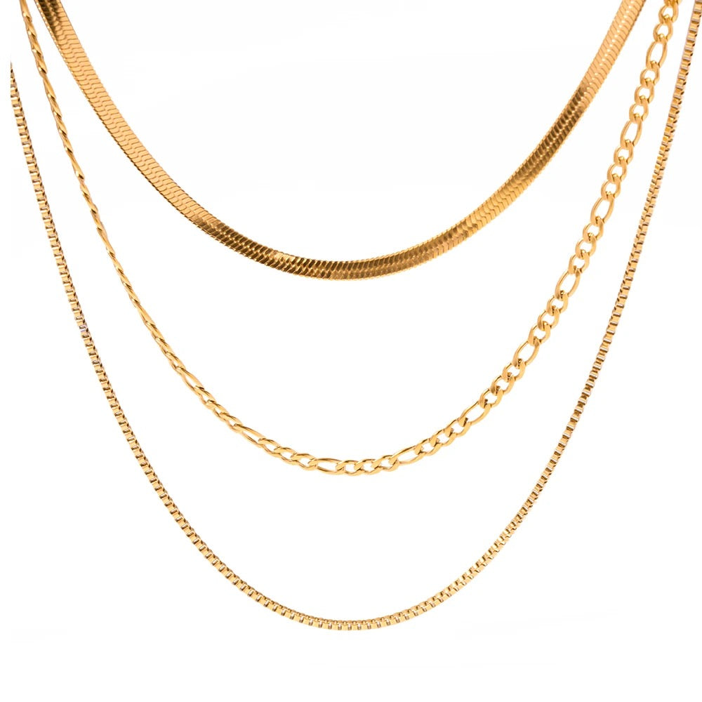 Boho & Mala Triple Stainless Steel/18k Gold Plated Necklace