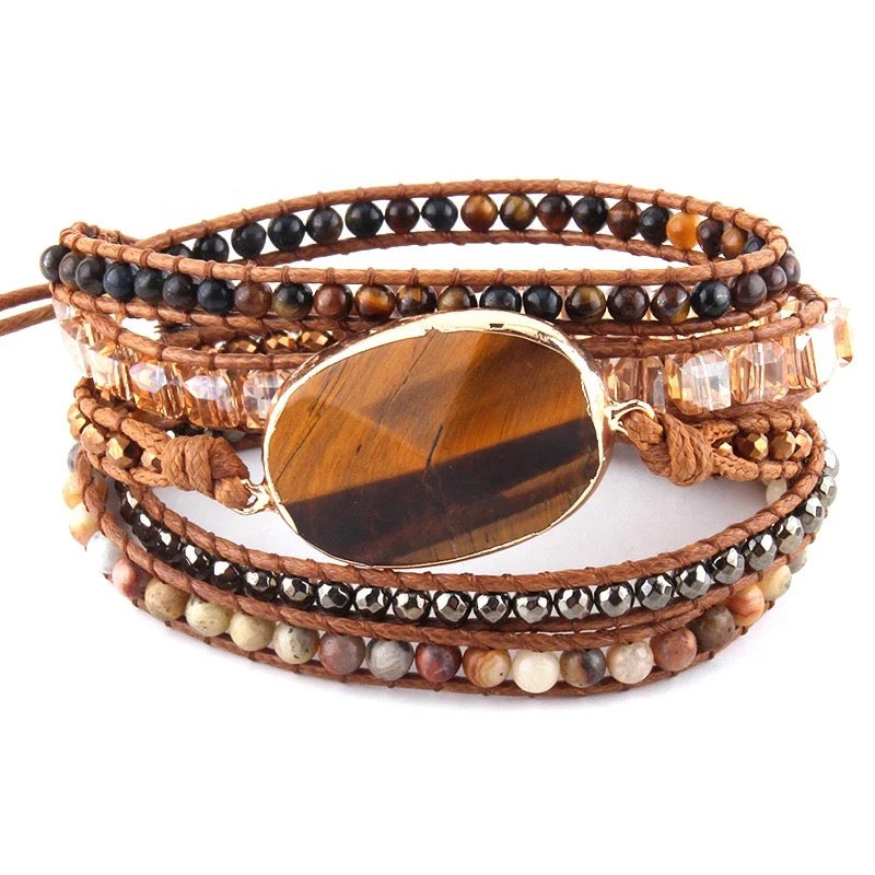 Boho & Mala Tiger Eye Stone 5 Wrap Bracelet