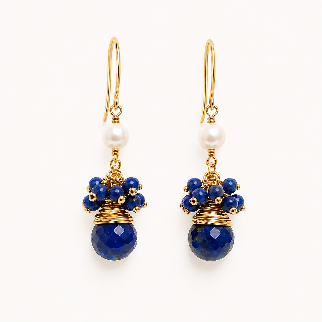 
                  
                    drop lapis lazuli earrings with genuine gemstones and freshwater pearls 
                  
                