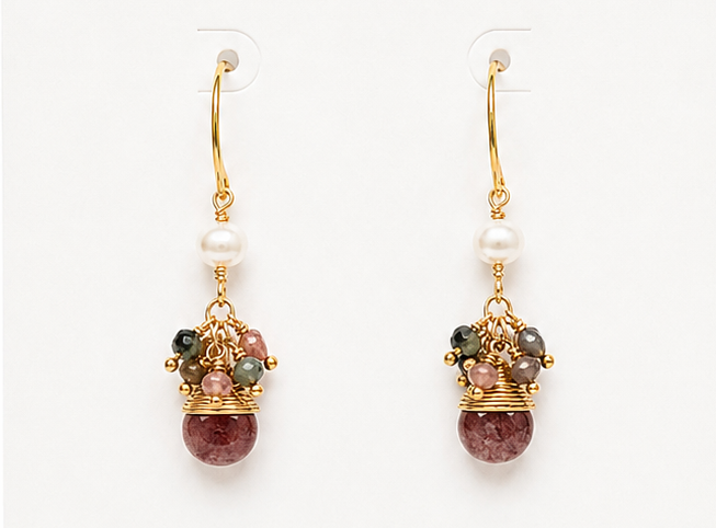 Pair of earrings on a BOHO & MALA branded card with 'Jewellery for the Soul' text.